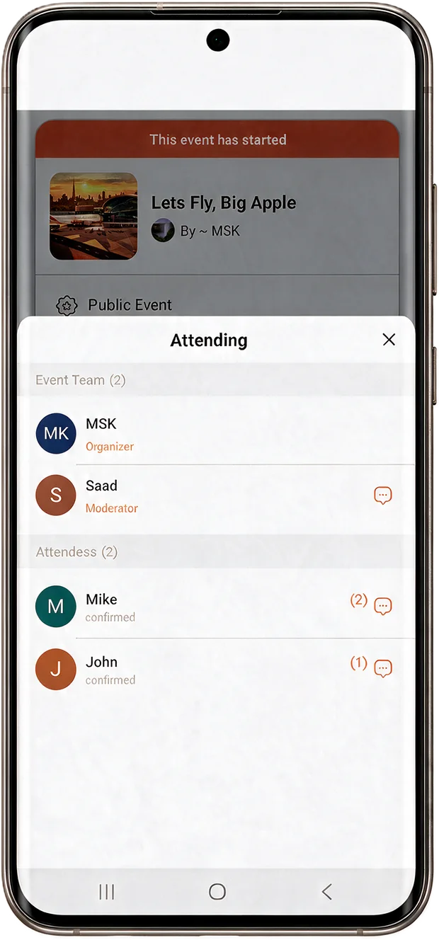 The attending list for a public Squicle event